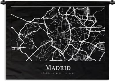 Wandkleed - Wanddoek - Madrid - Plattegrond - Kaart - Stadskaart - 120x90 cm - Wandtapijt
