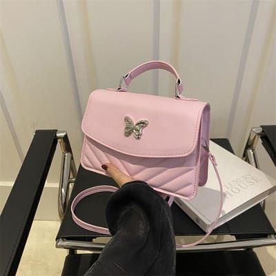 Couleur Unie Diamant Papillon Nouveau Été Rétro Mode Tendance Sac Bandoulière Simple Décontracté Sac Carré Épaule Unique gray