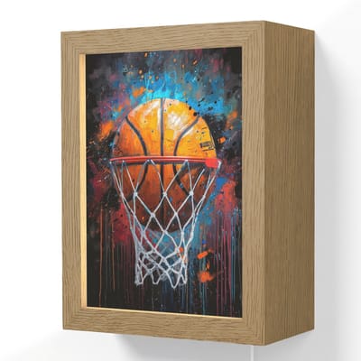 Wandlamp 15x20 cm - Oplaadbaar - Graffiti - Basketbal - Sport - Zwart - Street art - Wandlampen binnen woonkamer - Slaapkamer lamp met kabel - Decoratieve nachtlamp - Vloerlamp snoer