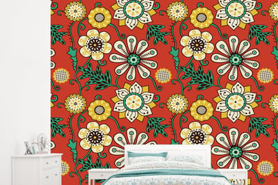 Behang - Fotobehang Design - Bloemen - Hippie - Retro - Breedte 245 cm x hoogte 220 cm