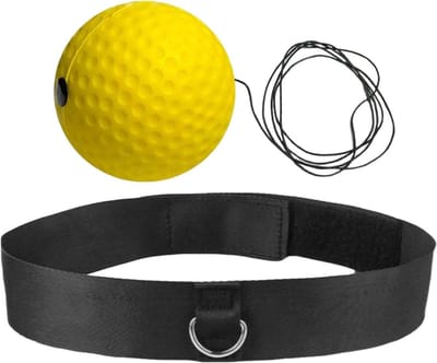 Boksbal Hoofdband - Reactiebal Set - Coördinatie Verbeteren - Zacht Lichtgewicht Materiaal - 8cm Diameter - Geel