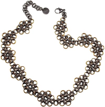 Choker van Roestvrij Staal in Bicolor Bloemdesign, Ketting Dames, Exclusief Ontwerp van esde2 - Verstelbaar 39 - 45cm