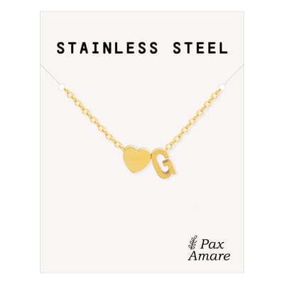 Letter G Ketting Goudkleurig - Stainless Steel - Initiaal & Hartje Hanger - Initialen Ketting op Cadeau Kaartje - Pax Amare