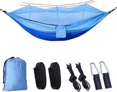 Hangmat met Klamboe - Kampeerbed Stoel - Ontspannen Buiten - Geïntegreerd Muggennet - 260x140CM - Blauw
