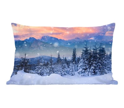 Sierkussens - Kussentjes Woonkamer - 50x30 cm - Sneeuw - Lucht - Bos - Winter - Kerstversiering - Kerstdecoratie voor binnen - Woonkamer