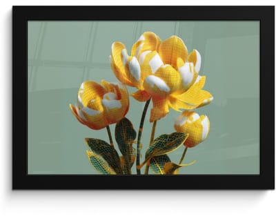 Poster in lijst - Fotolijst 30x20 cm - Posters - Bloemen - Geel - Bladeren - Structuur - Posterlijst zwart - Decoratie - Wanddecoratie woonkamer - Muurdecoratie slaapkamer