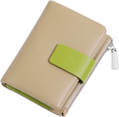 Portemonnee met kleurblokken - Korte damesportemonnee - Grote capaciteit - Meerdere kaartsleuven - Geschikt om te winkelen, cadeau te geven en voor feestjes - 13,5*10,5*4 cm - Khaki - 1 stuk