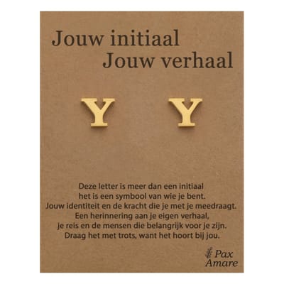 Letter Y Oorbellen op Cadeau Kaartje - Jouw initiaal, jouw verhaal - Goudkleurig Stainless Steel - 7mm Initiaal Oorknopjes- Pax Amare