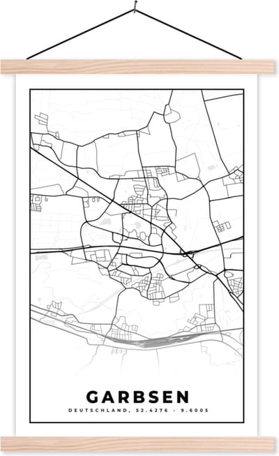 Posterhanger incl. Poster 40x60 cm - Schoolplaat - Plattegrond - Garbsen - Stadskaart - Kaart - Textielposter - Blanke latten - Stadskaart