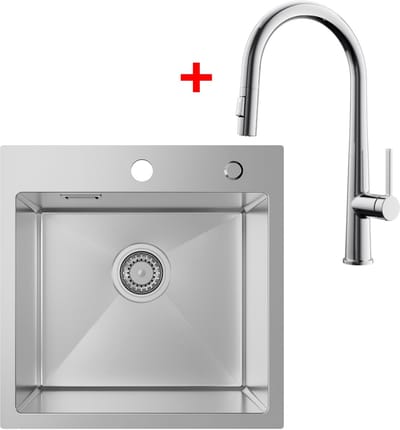 SOFETIY MAX Spoelbak Keuken 45x45CM - Spoelbakken Keuken Met C-uitloop Keukenkraan - Spoelbak Met Kraangat - Wasbak Keuken RVS