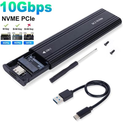 M2 SSD Behuizing M.2 NVMe SATA SSD Behuizing M.2 naar USB Type C SSD Adapter 10Gbps USB 3.1 Externe Behuizing Ondersteunt M en B en B&M Keys Only NVME 10Gbps
