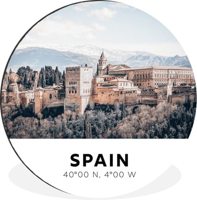 WallCircle - Wandcirkel - Muurcirkel - Spanje - Gebouwen - Bergen - Aluminium - Dibond - 30x30 cm - Binnen en Buiten