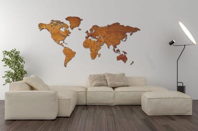 Houten Wereldkaart Groot PREMIUM | ECHT HOUT - Warme kleur - Volledig Duurzaam - Landkaart - 170 x 85 CM - Wanddecoratie - Muurdecoratie- Design