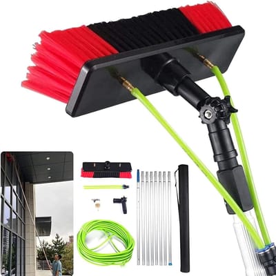 Glazenwaspaal Kit - Raamreinigingssysteem - Ramen Schoonmaken - Watergevoede Paal - 30 cm borstel - Aluminium