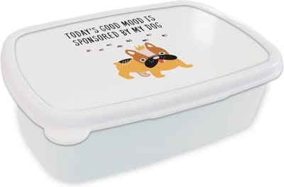Broodtrommel Wit - Lunchbox - Brooddoos - Honden - Quotes - Today's good mood is sponsored by my dog - Spreuken - 18x12x6 cm - Volwassenen