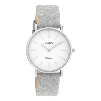 OOZOO Timepieces - Zilverkleurige horloge met zilverkleurige leren band - C20155