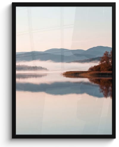 Poster in lijst - Fotolijst 60x80 cm - Posters - Water - Bomen - Mistlaag - Posterlijst zwart - Decoratie - Wanddecoratie woonkamer - Muurdecoratie slaapkamer
