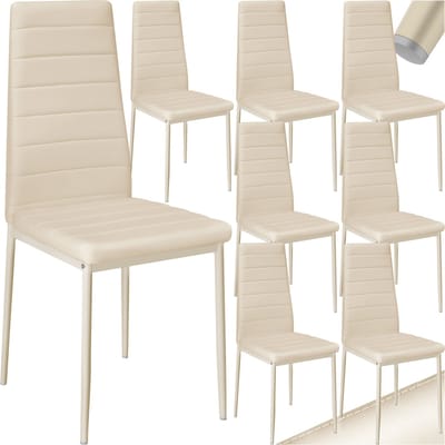 tectake® Set van eetkamerstoelen - Kunstleren stoelen met hoge rugleuning - Minimalistische, elegante stoel - Gering gewicht en eenvoudige montage - Afmetingen (LxBxH) 45 x 48 x 98,5 cm - Belastbaar tot 150 kg - Set van 8 - Beige