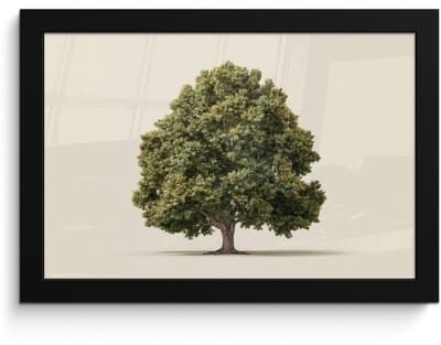 Poster in lijst - Fotolijst 30x20 cm - Posters - Eikenboom - Groen - Lichte achtergrond - Posterlijst zwart - Decoratie - Wanddecoratie woonkamer - Muurdecoratie slaapkamer
