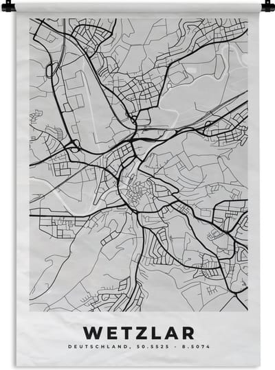 Wandkleed - Wanddoek - Stadskaart - Plattegrond - Duitsland - Kaart - Wetzlar - 120x180 cm - Wandtapijt