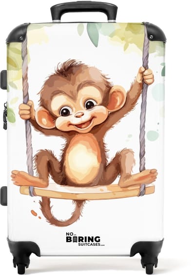 NoBoringSuitcases.com® - Kinderkoffer - Kindertrolley jongen en meisje - Aapje in de jungle - Koffer kind groot - Rolkoffer lichtgewicht - Reiskoffer met 4 wielen - Grote trolley XL - 20 kg bagage