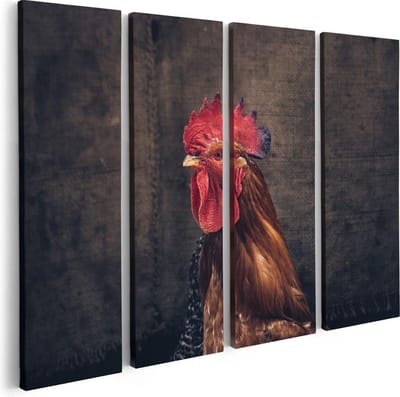 Artaza Canvas Schilderij Vierluik Haan van Dichtbij  - 80x60 - Foto Op Canvas - Canvas Print