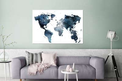 Aluminium schilderij 180x120 cm - Wanddecoratie metaal - Wereldkaart - Blauw - Abstract - Metalen muurdecoratie woonkamer - Decoratie industrieel - Foto op dibond - Industriële accessoires slaapkamer