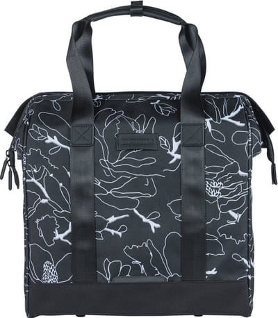 Basil Grand Flower -MIK Hooks- Fietsshopper - Enkele fietstas - 23 Liter - Waterafstotend materiaal - Zwart