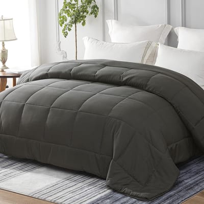 All-season dekbed 135x200 cm in donkergrijs, ademend microvezel met comfortabele vulling
