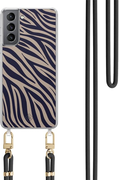 Casimoda® hoesje met zwart koord - Geschikt voor Samsung S21 Plus - Wavy Twist - Afneembaar koord - TPU/polycarbonaat - Blauw