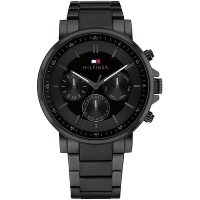 Tommy Hilfiger TH1710590 Tyson Heren Horloge - Mineraalglas - Staal - Zwart - 44 mm breed - Quartz - Vouw/Vlindersluiting - 5 ATM (douchen)