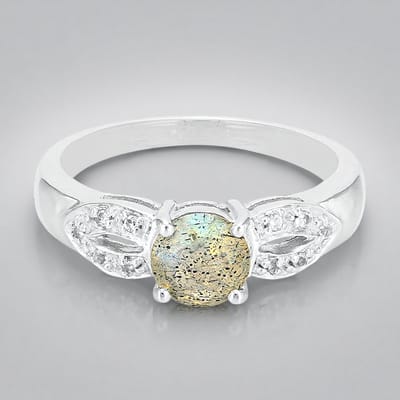 Cavill - Zilveren Ring - 925 Sterling Zilver - Spectroliet 0,62 ct Rond & 10 Witte Topaas 0,057 ct - Elegante Minimalistische 6 mm Ring Maat 17