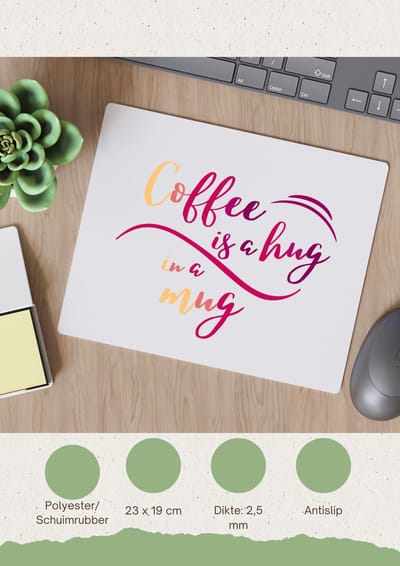 Akyol - coffee is a hug, i am a mug Muismat - Koffie - iemand die houdt van koffie - koffie liefhebbers - quote - verjaardagscadeau - cadeau - kado - gift - geschenk - verrassing - 23 bij 19 cm