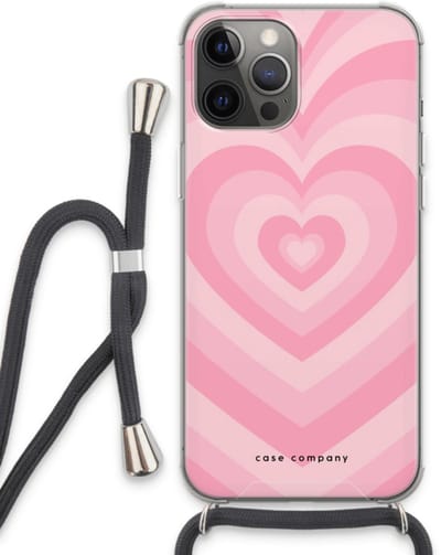 Case Company® - Hoesje met koord geschikt voor iPhone 13 Pro Max hoesje met Koord - Hart Roos - Telefoonhoesje met Zwart Koord - Bescherming aan alle Kanten en Over de Schermrand