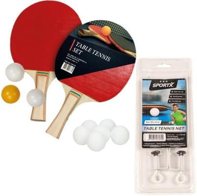 Sport Tafeltennis of ping pong setje - van 2 batjes - en 9x tafeltennisballetjes - sport - spelletjes - volwassenen en kinderen