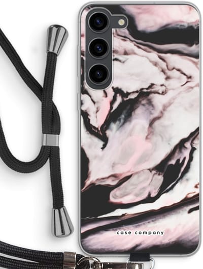 Case Company® - Hoesje met koord geschikt voor Samsung Galaxy S23 Plus hoesje met Koord - Roze stroom - Telefoonhoesje met Zwart Koord - Bescherming aan alle Kanten en Over de Schermrand