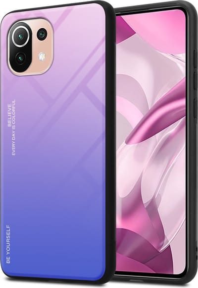 Cadorabo Hoesje geschikt voor Xiaomi Mi 11 LITE (4G / 5G) / 11 LITE NE in ROZE - BLAUW - Tweekleurige beschermhoes van TPU-silicone Case Cover en achterzijde van gehard glas