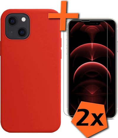 Hoes - Met 2x Screenprotector - Geschikt voor Apple iPhone 13 Mini - Sterk & Shockproof - Back Cover - Siliconen Case - Telefoon Hoes - Rood