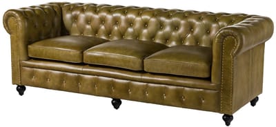 MASSIVMOEBEL24.DE 3-zitsbank groen echt leer (buffel) 216x82x75 cm (BxTxH) CHESTERFIELD #303 deels gemonteerd