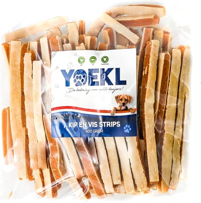YOEKL Kip en Vis Strips - 400 Gram - Hondensnacks - Hondensnoepjes - Hondensnacks Gedroogd