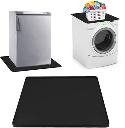 Wasmachine, Koelkastmat, 60 x 60 cm, Siliconen, Koelkastmatten met Verhoogde Rand, Vloermat, Koelkast, Vloerbescherming, Vriesmat voor Koelkast, Wasmachine, Wijnkast, Zwart