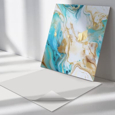 Wallfluent Vinyl Tegels - Abstracte Golven en Vlekken Vloer Tegels PVC - 30 cm x 30 cm - Turkoois PVC Tegels - 9 stuks - Vierkant PVC Tegels - Abstractie Plaktegels - Zelfklevende PVC Tegels - Plaktegels Keuken en Badkamer