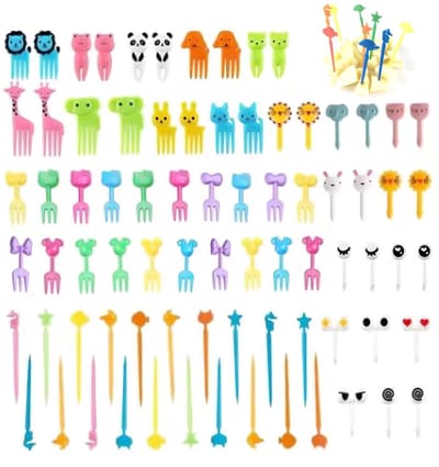 BRENZOOS - 90 Stuks Diverse Cartoon Ogen Fruit Vork Kids Food Picks