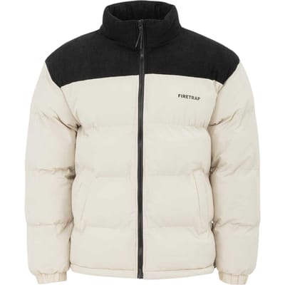 Firetrap Heren Kleurblok Corduroy Gequilt Pufferjack (Beige)