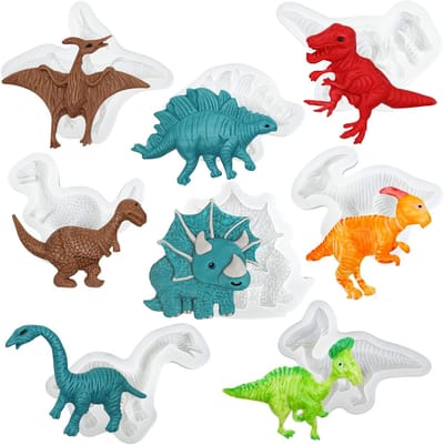 Dinosaurussen Fondant Mallen voor Taartdecoratie - 8 Stuks Silicone Mallen voor Bakken, Creatief Bakplezier en Feestjes