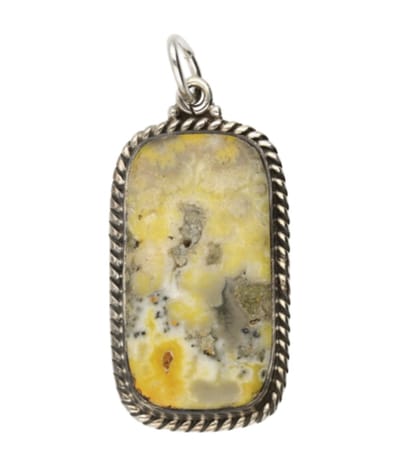 Zilveren Jasper geel edelsteen rechthoek bewerkt ketting hanger