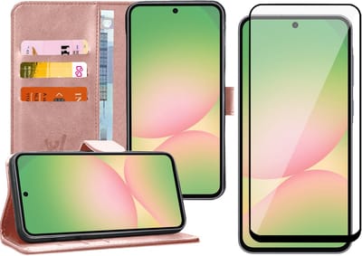 Hoesje geschikt voor Samsung Galaxy A56 / A36 - Screenprotector Volledig Dekkend Glas - Portemonnee Book Case Rosegoud