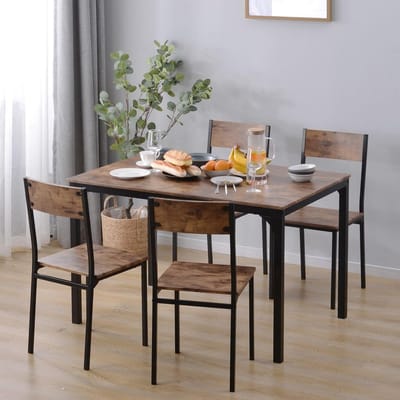 Eetkamerset Vintage Bruin met 4 Stoelen voor Binnen en Buiten