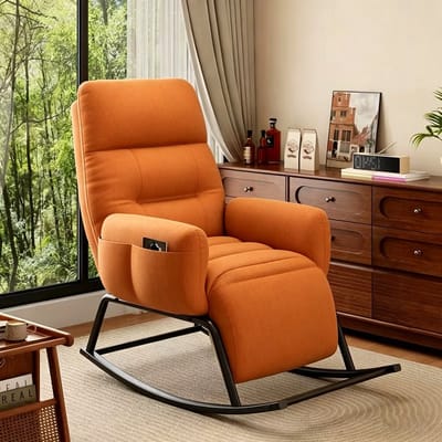 Oranje schommelstoel met in 5 standen verstelbare rugleuning en voetensteun buitenstoel om te lezen binnenstoel om te relaxen comfortabele corduroy schommelstoel geschikt voor terrassen veranda's balkons en woonkamers