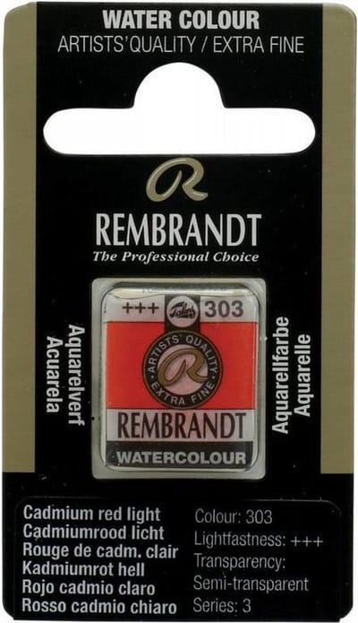 Rembrandt water colour napje Cadmium Red Light (303)